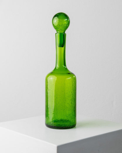 Vintage Murano Glass Carafe and Glass of 3 Green Crackle Effect Italy 60s