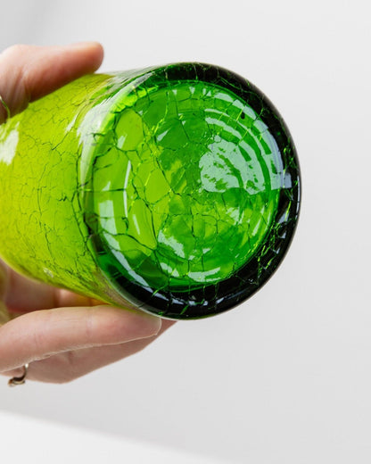 Vintage Murano Glass Carafe and Glass of 3 Green Crackle Effect Italy 60s