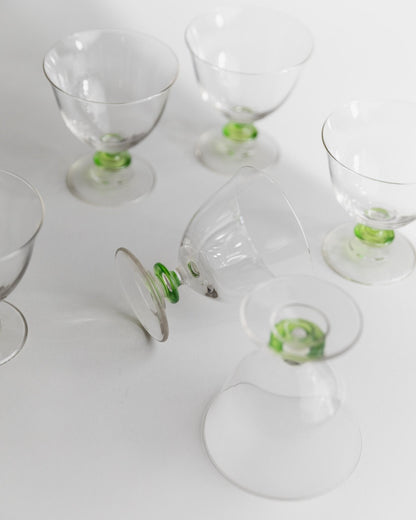 Vintage Glas Set von 6 Murano Cocktailglas grün von Murano