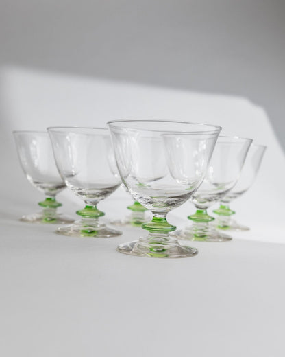 Vintage Glas Set von 6 Murano Cocktailglas grün von Murano