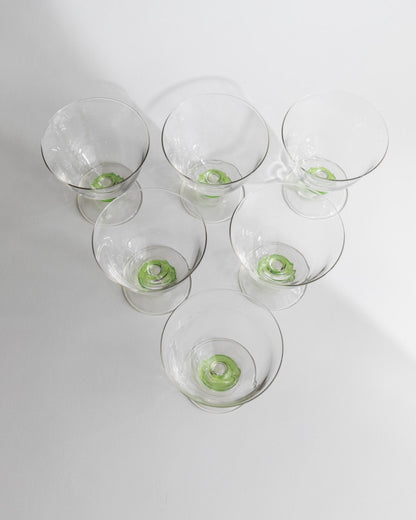 Vintage Glas Set von 6 Murano Cocktailglas grün von Murano