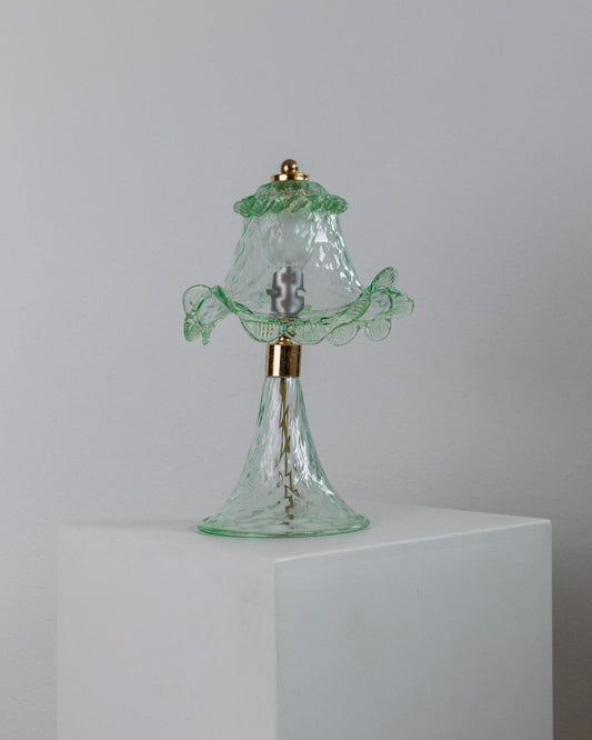 Vintage Tischlampe Murano Glas grün Wellenform Unikat