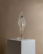 Vintage Table Lamp Murano Glass Leaf Shape Blue Clear Gold Metal
