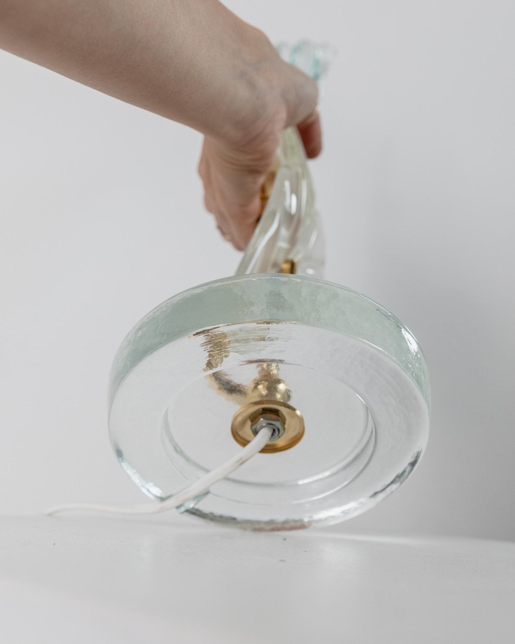 Vintage Tischlampe Murano Glas blattförmig mit blauen Details