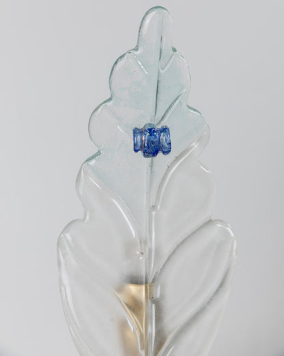 Vintage Tischlampe Murano Glas blattförmig mit blauen Details