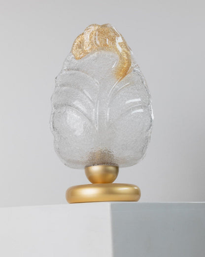 Lampe de table vintage en verre de Murano en forme de feuille avec base en métal doré, design italien des années 1980