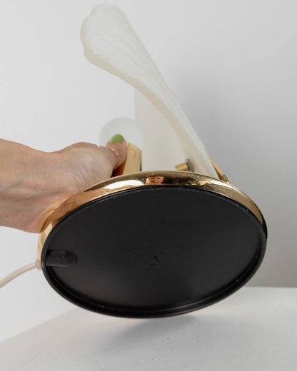 Vintage Murano Glas Tischlampe Blattförmig Gold Metallbasis Italien 1980er