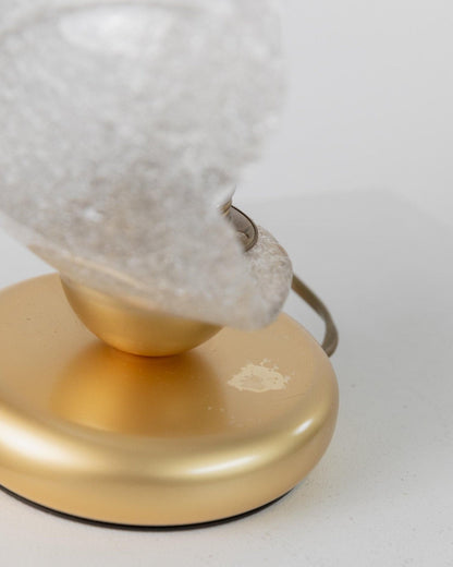 Lampe de table vintage en verre de Murano en forme de feuille avec base en métal doré, design italien des années 1980