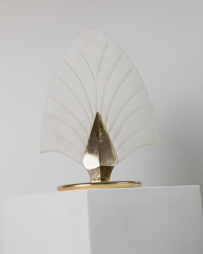 Vintage Tischlampe aus Murano Glas, Blattform, Gold, satiniert Weiß