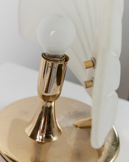 Vintage Murano Glas Tischlampe Blattförmig Gold Metallbasis Italien 1980er