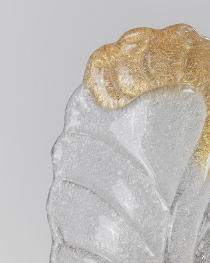 Lampe de table vintage en verre de Murano en forme de feuille avec base en métal doré, design italien des années 1980