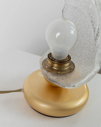 Lampe de table vintage en verre de Murano en forme de feuille avec base en métal doré, design italien des années 1980