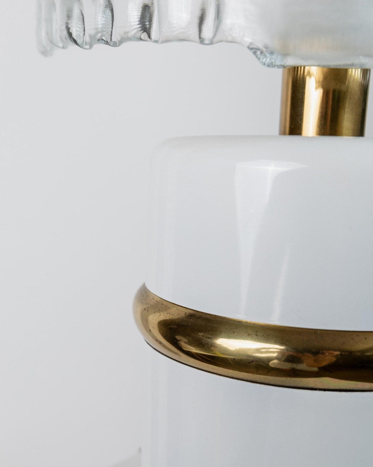 Vintage Murano Glas Tischlampe Weiß Gold Metallfuß 1980er Design