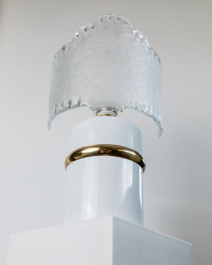 Vintage Murano Glas Tischlampe Weiß Gold Metallfuß 1980er Design