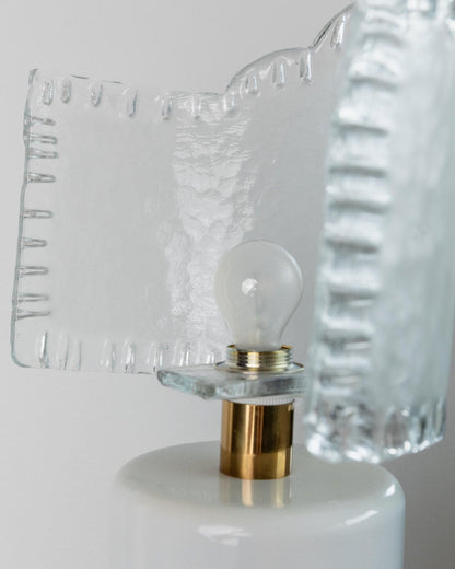 Vintage Murano Glas Tischlampe Weiß Gold Metallfuß 1980er Design