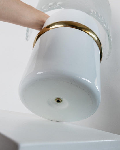 Vintage Murano Glas Tischlampe Weiß Gold Metallfuß 1980er Design