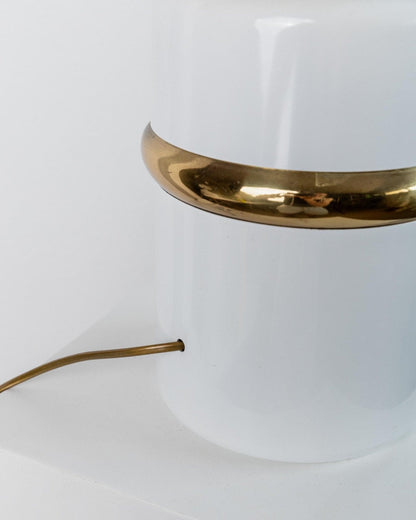 Vintage Murano Glas Tischlampe Weiß Gold Metallfuß 1980er Design