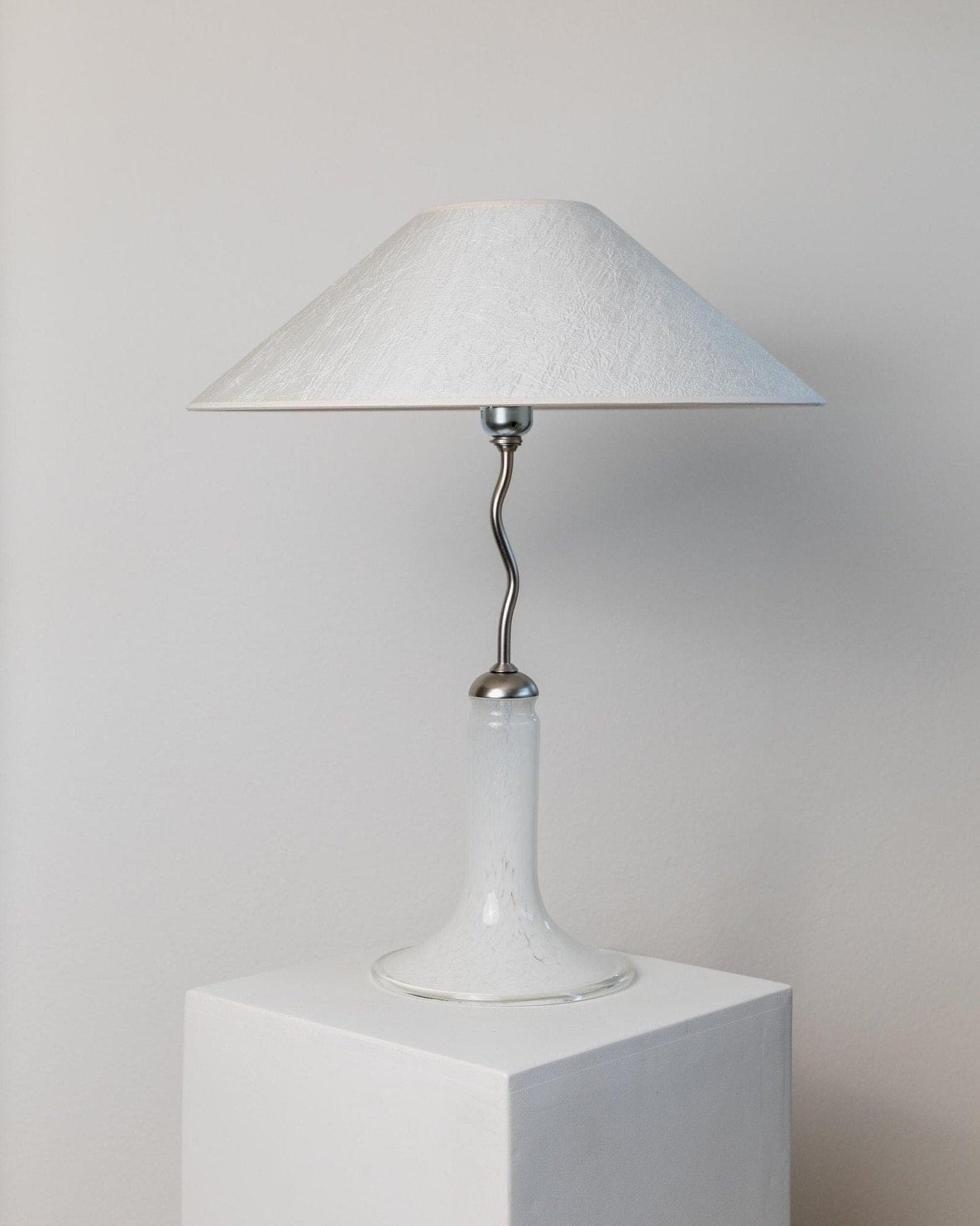 Vintage Murano Glas Tischlampe Zig Zag Metall Seide Textur Italien 1980er