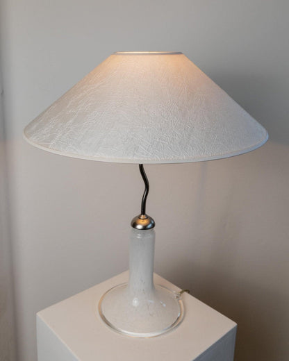 Vintage Murano Glas Tischlampe Zig Zag Metall Seide Textur Italien 1980er