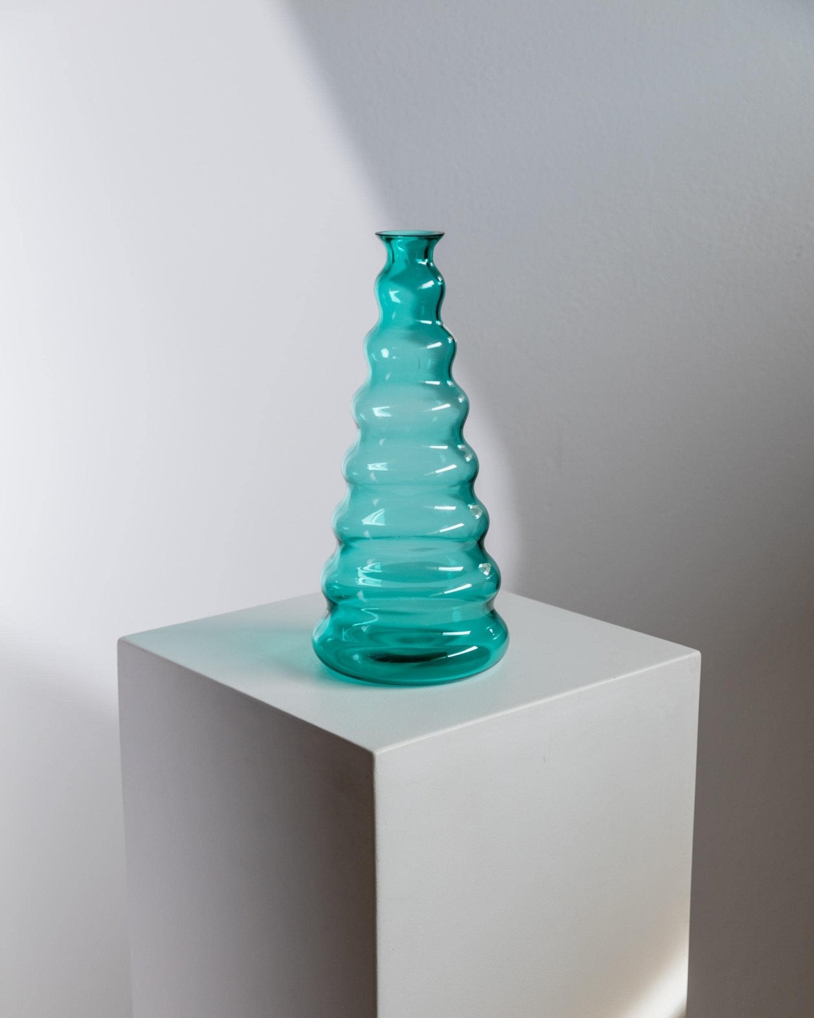 Vintage Vase Murano von Enrico Coveri, türkis, wellige Blasenform