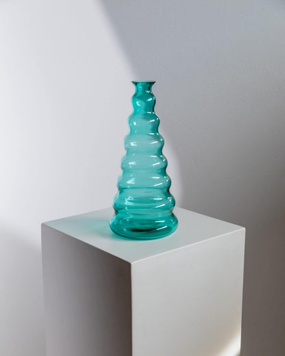 Vintage Vase Murano von Enrico Coveri, türkis, wellige Blasenform