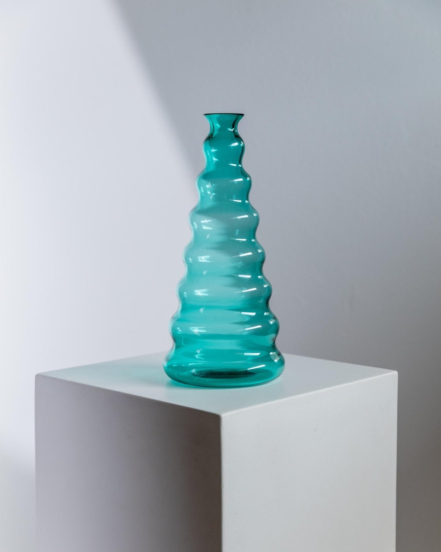 Vintage Vase Murano von Enrico Coveri, türkis, wellige Blasenform