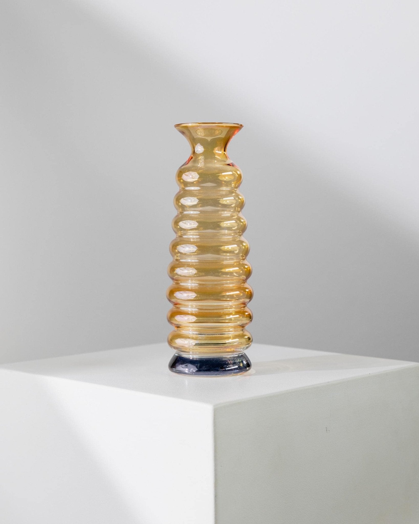 Vintage Vase aus Murano-Glas gelb-blau irisierend wavy bubble von Murano