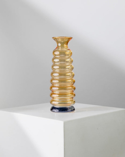 Vintage Vase aus Murano-Glas gelb-blau irisierend wavy bubble von Murano