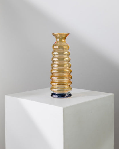 Vintage Vase aus Murano-Glas gelb-blau irisierend wavy bubble von Murano