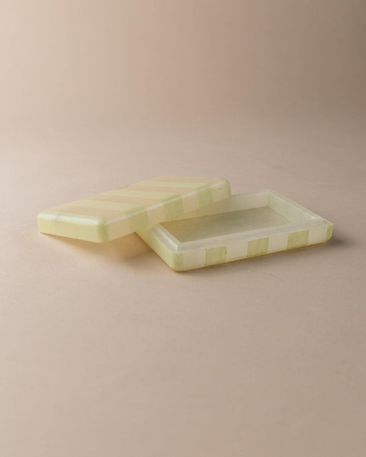 Vintage Dose mit Deckel aus Onyx mit Streifen, gelb, handbemalt, Italien, einzigartiges Sammlerstück