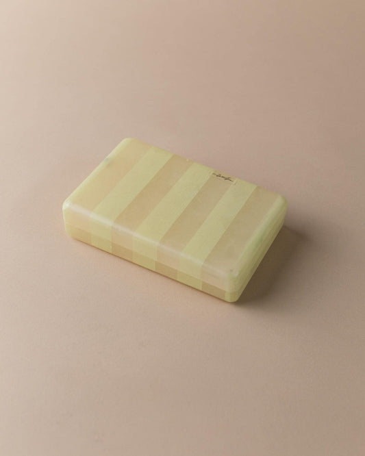 Vintage Dose mit Deckel aus Onyx mit Streifen, gelb, handbemalt, Italien, einzigartiges Sammlerstück