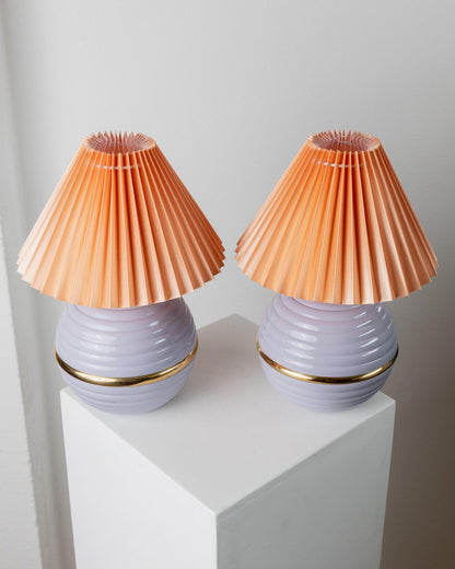 Set von 2 Vintage Tischlampen Lila Metall Pfirsich Plissee Italien 1980er