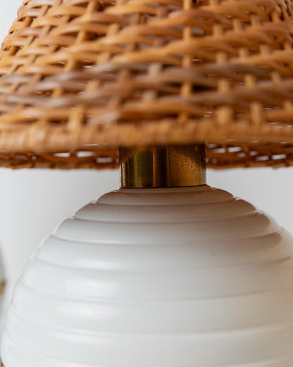 Vintage Tischlampe Metall Rattan Schirm Gold Details Hollywood Regency Italien 1980er Paar