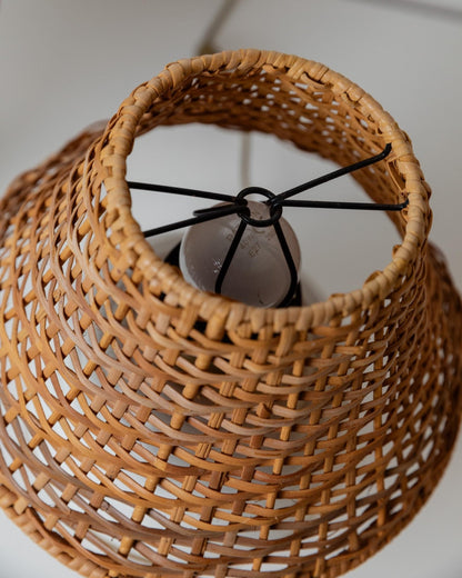 Vintage Tischlampe Metall Rattan Schirm Gold Details Hollywood Regency Italien 1980er Paar