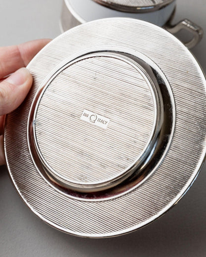 Vintage porcelain bowl with lid silver-plated Monopoli Italy 50s