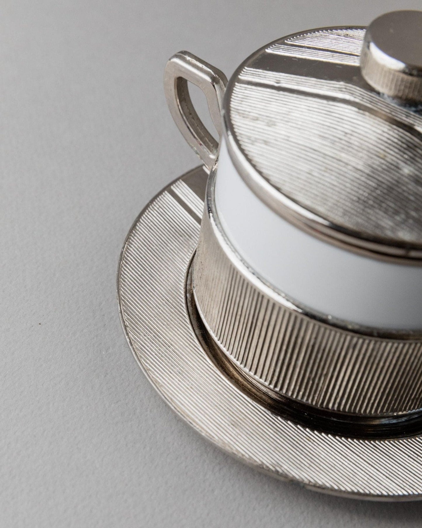 Vintage porcelain bowl with lid silver-plated Monopoli Italy 50s