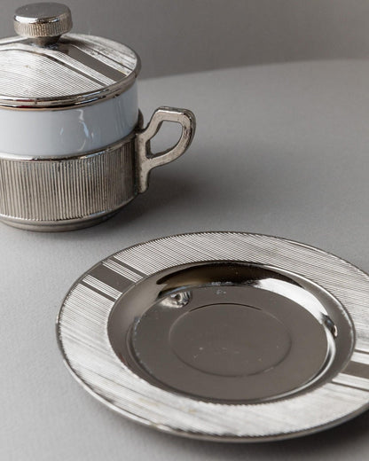 Vintage porcelain bowl with lid silver-plated Monopoli Italy 50s