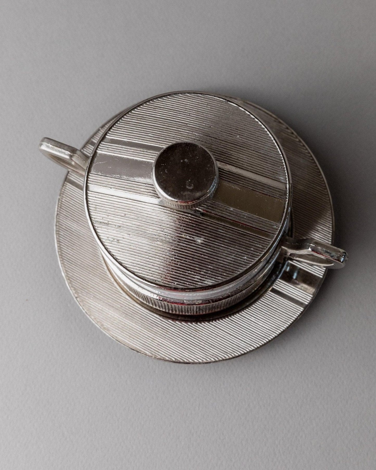 Vintage porcelain bowl with lid silver-plated Monopoli Italy 50s