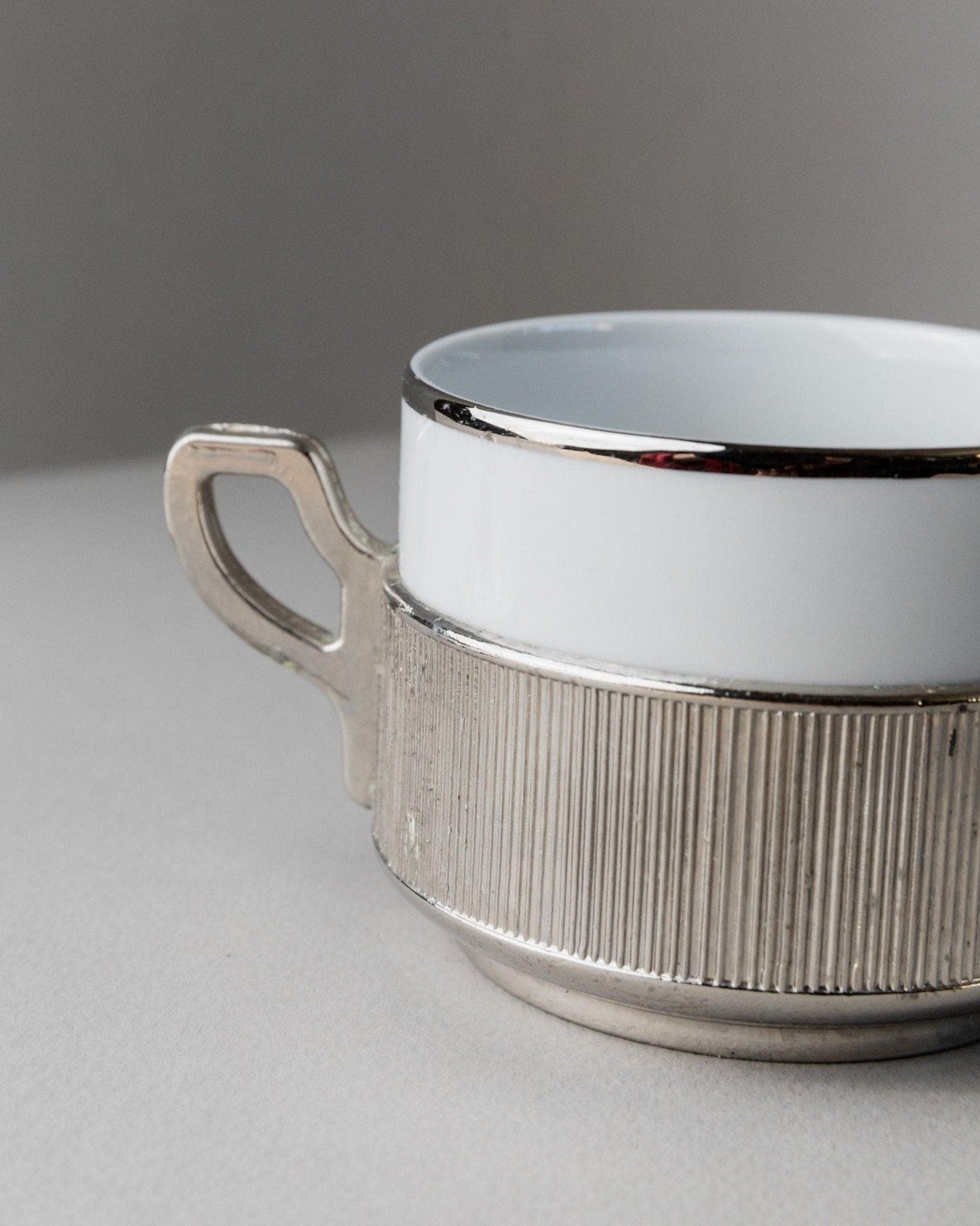 Vintage porcelain bowl with lid silver-plated Monopoli Italy 50s