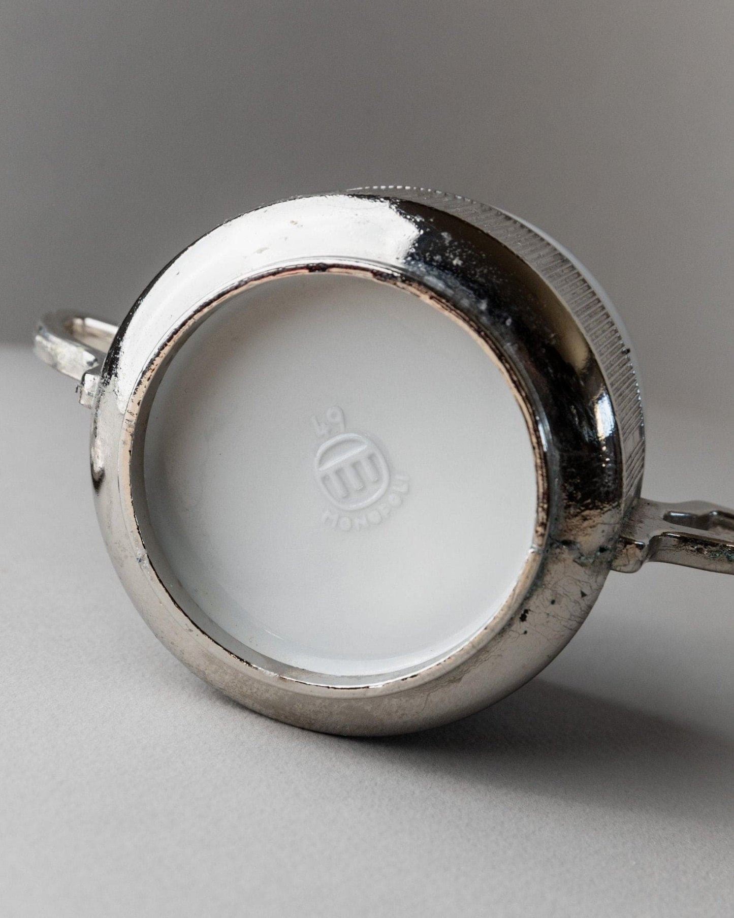 Vintage porcelain bowl with lid silver-plated Monopoli Italy 50s