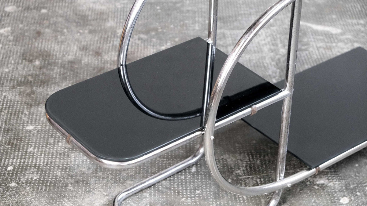 Art déco Etagere verchromt mit schwarzem Glas