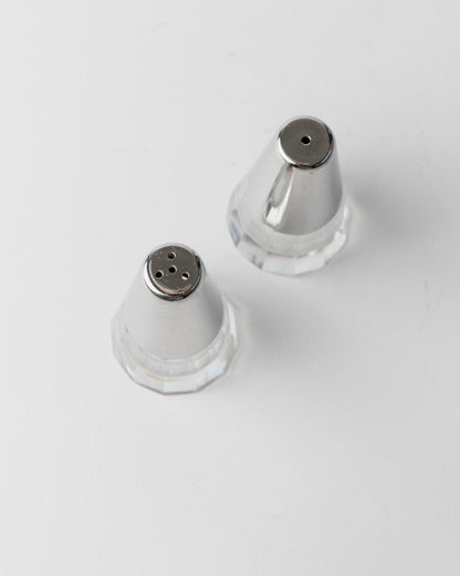 Vintage salt and pepper shakers silver-glass conical minimal Italy 1950s