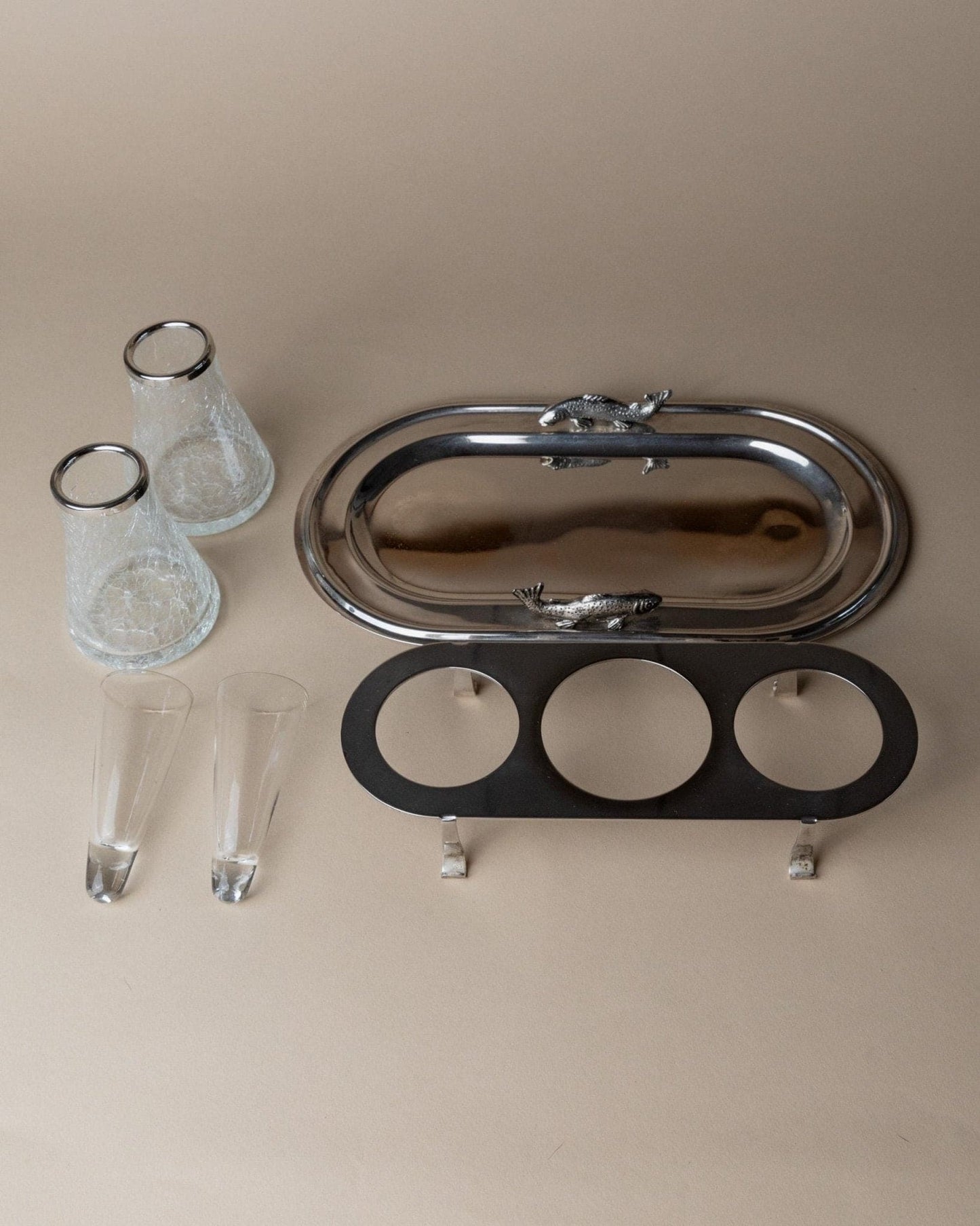 Service vintage argenté pour shots ou caviar Italie années 70 décoration de table