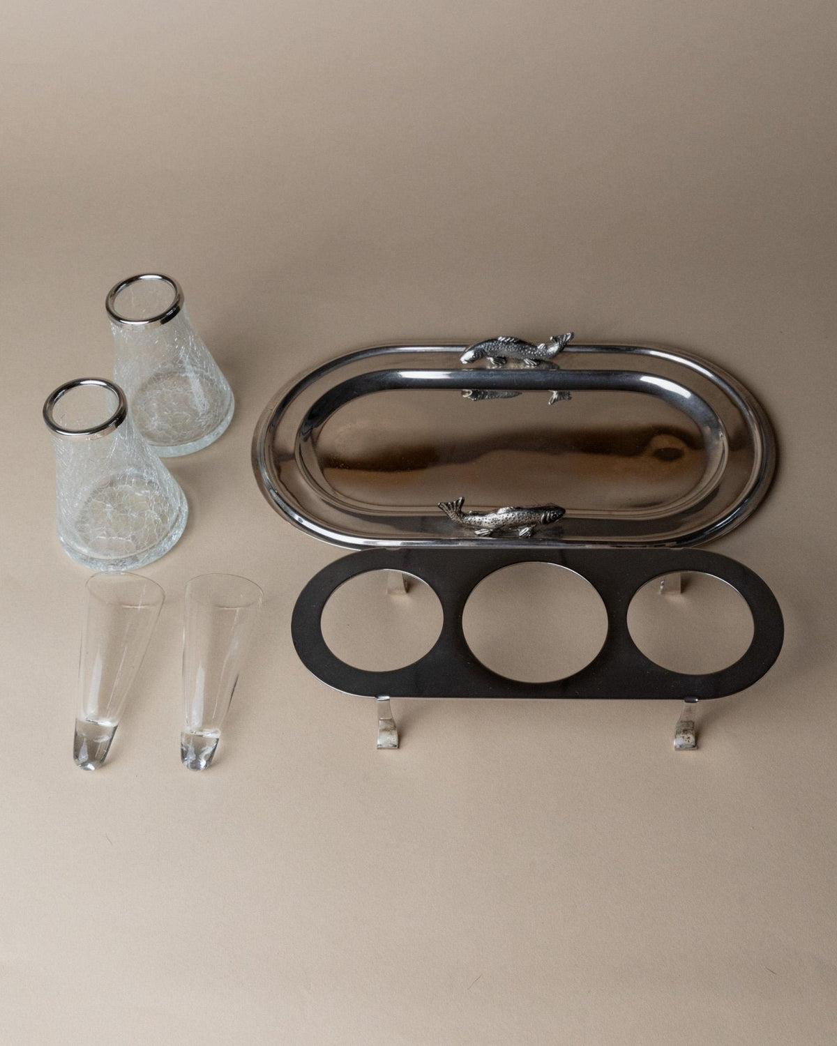 Vintage Set von 6 Silber Shotglas, Eishalter, Tablett, Halter, Italien 70er, Geschenk, Tischdeko