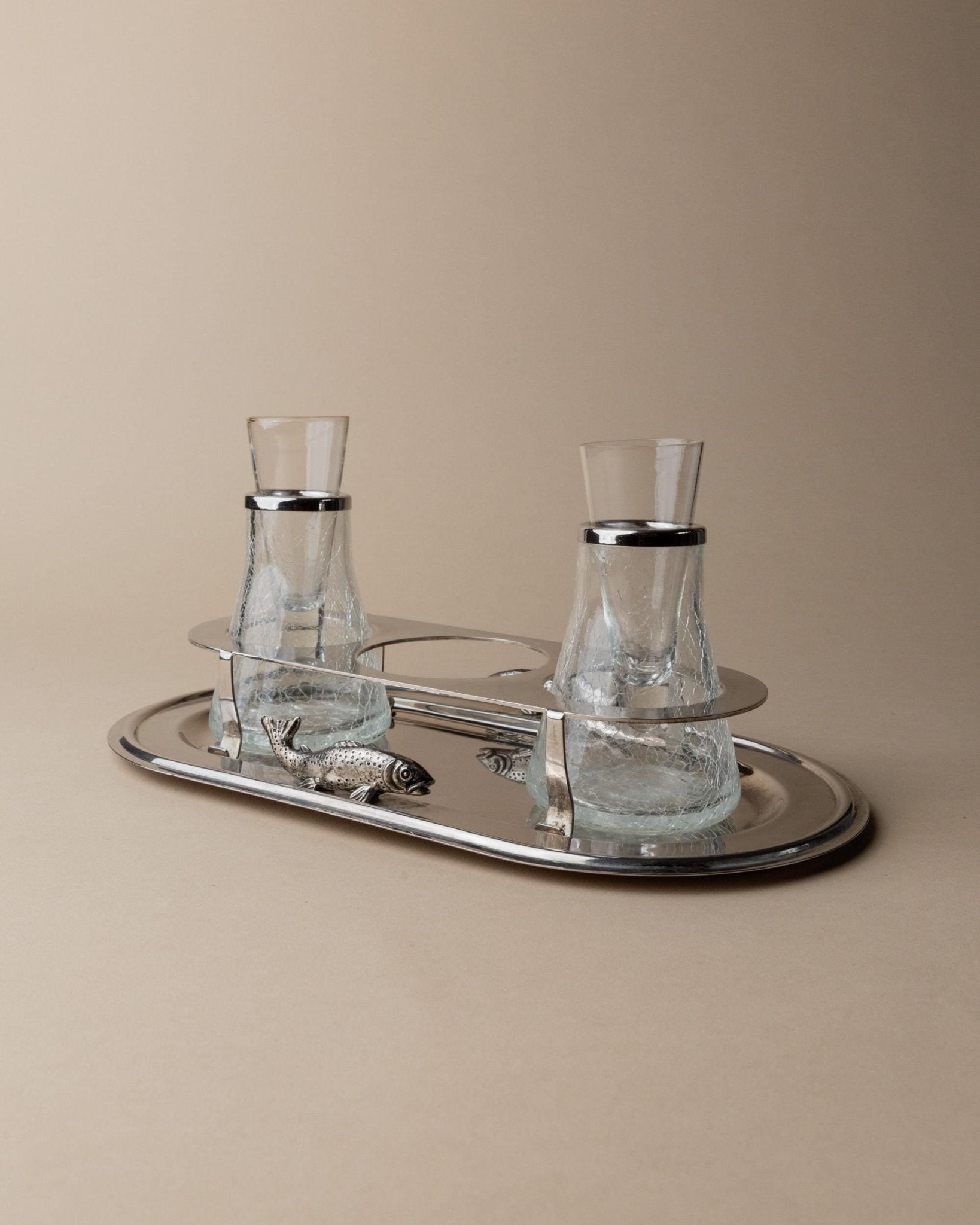 Vintage Set von 6 Silber Shotglas, Eishalter, Tablett, Halter, Italien 70er, Geschenk, Tischdeko