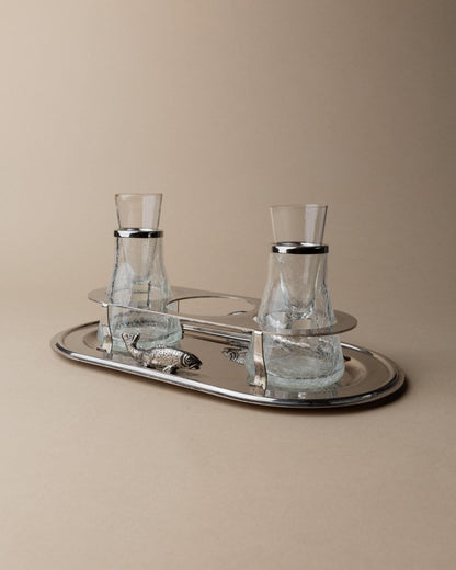 Vintage Set von 6 Silber Shotglas, Eishalter, Tablett, Halter, Italien 70er, Geschenk, Tischdeko