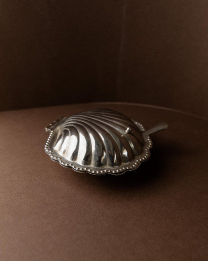 Sucrier vintage en forme de coquillage avec cuillère Italie années 1960 décoration de table élégante