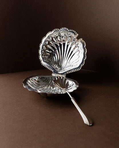 Sucrier vintage en forme de coquillage avec cuillère Italie années 1960 décoration de table élégante