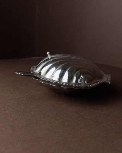 Sucrier vintage en forme de coquillage avec cuillère Italie années 1960 décoration de table élégante