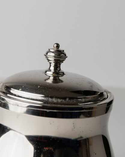 Vintage Eiseimer versilbert mit Deckel und Glaseinsatz, Italien 60er, Tischdeko, Geschenk